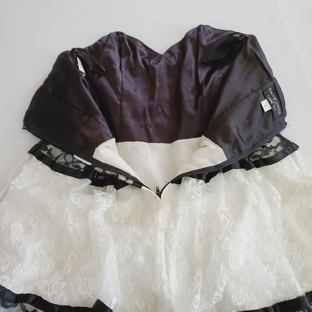 7508 * Jessica McClintock for Gunne Sax Strapless Lace Dress Ivory Black Size 9 - Picture 7 of 10